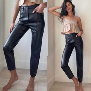 Aritzia Wilfred Black Rebel Faux Leather High Rise Straight Leg Pants Size 00